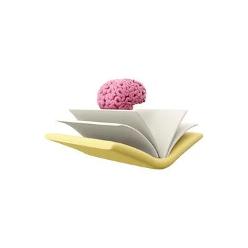 3d rendered brain in book. 3d renderbook in brain icon, 3d illustration, kids Illustrazione stock