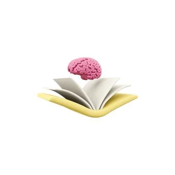 3d rendered brain in book. 3d renderbook in brain icon, 3d illustration, kids Stock Illustration