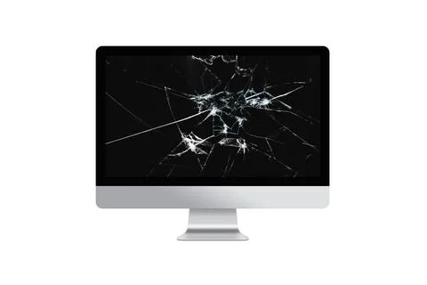 3D Rendered Broken Screen Computer - Cracked Screen Monitor Stock Illustration