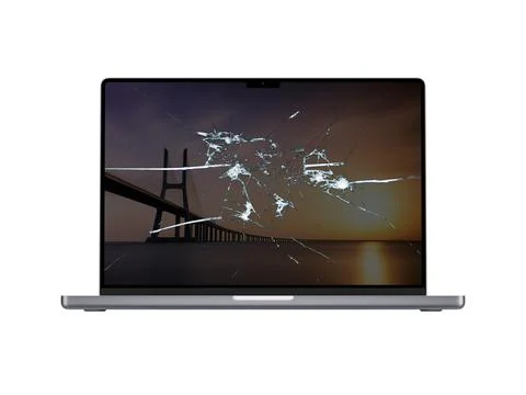 3D Rendered Broken Screen Laptop - Broken Screen MacBook イラスト素材