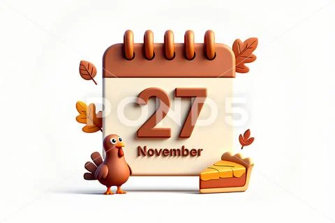 3d rendered calendar surrounded by golden maple leaves and steaming pie PSD Template