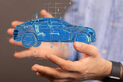 3D rendered car held in a person's hand Stock Photos