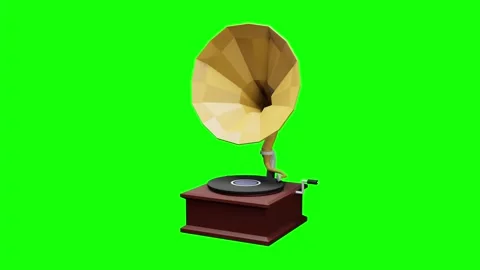 3d rendered cartoon illustration. Old record player isolated on green screen. Stock Footage 154781805