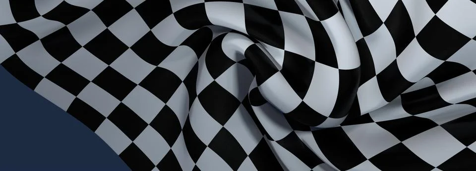 3D rendered checkered finish flag on a blue background Stock Illustration