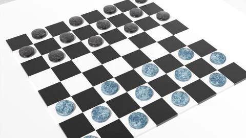 3D Rendered Checkers Board with Marble Playing Pieces Stock Illustration