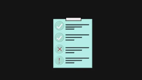 3D rendered checklist document icon with light blue finish and four task ro.. Stock Footage 334612604