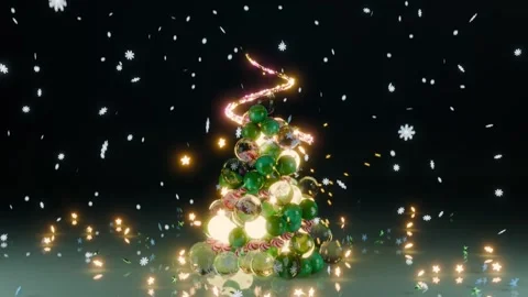 3D Rendered Christmas Tree Made of Glass Ornaments Snowfall Stock-Footage 320289254
