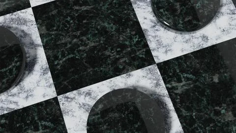 3D Rendered Close up of Marble Checkers Board and Playing Pieces Stock Illustration