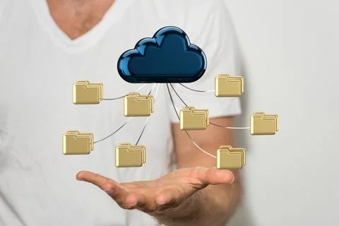 3d rendered cloud and big data in hand - cloud computing technology concept Stock Photos