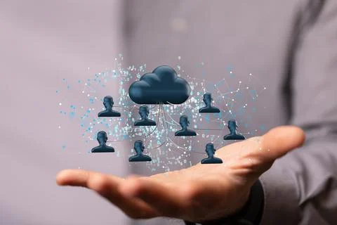 3d rendered cloud and big data in hand - cloud computing technology concept Stock Photos