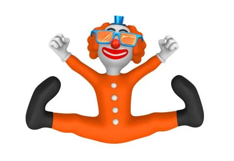 3d rendered clown. Happy jump. Stock Illustration