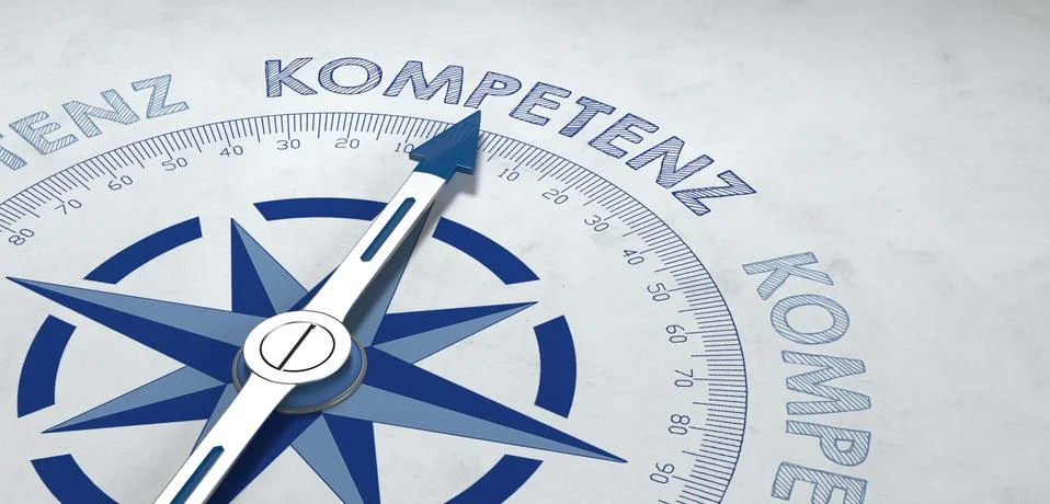 3d rendered compass pointing to kompetenz 스톡 일러스트
