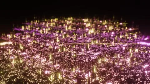 3D rendered composition with flying future city. Technology background. Place Stock Illustration