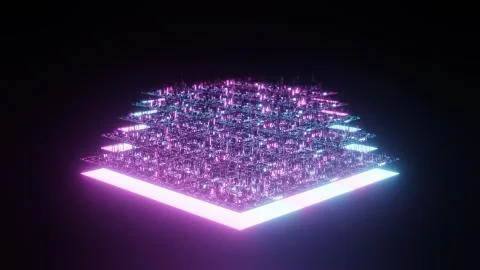 3D rendered composition with flying future city. Technology background. Place Stock Illustration