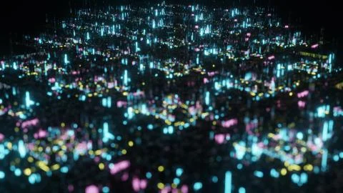 3D rendered composition with flying future city. Technology background. Place Stock Illustration