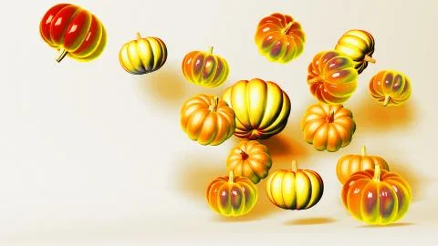 3D rendered composition with orange pumpkins fall in the air. Autumn backgrou Stock Illustration