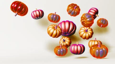 3D rendered composition with orange pumpkins fall in the air. Autumn backgrou Stock Illustration