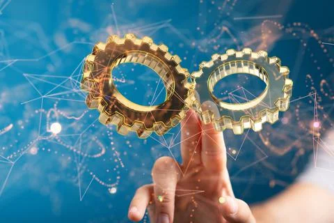 3D rendered computer icon hovering in man's hand Stock Photos