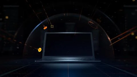 3d rendered concept background. Hacker attacks the notebook. Illustrazione stock