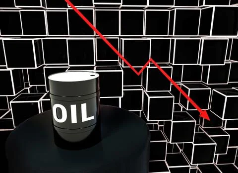 3d Rendered. Concept of falling market in oil industry with with downward Stock Illustration