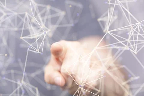 3D rendered connected data held in a person's hand 写真素材