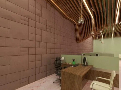 3D rendered contemporary office interior design with beautiful wall paneling. Stock Illustration