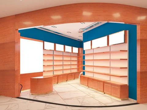 3D rendered contemporary style, red and white color combination showroom. Stock Illustration