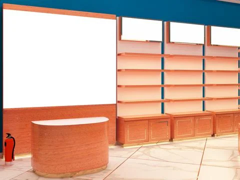 3D rendered contemporary style, red and white color combination showroom. Stock Illustration