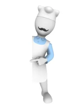 3d rendered cook with empty board. 3d rendered illustration with small people Stock Illustration