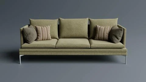 3d rendered cream sofa with pillows on it against grey background Stock-Illustration