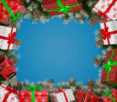3d rendered. Creative frame of Christmas fir branches on background Illustrazione stock