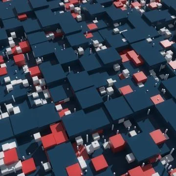 3D rendered cubes with different size. 3D cubes with shadows, reflection and  Illustrazione stock