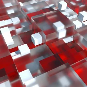 3D rendered cubes with different size. 3D glass cubes with shadows, reflectio Stock Illustration