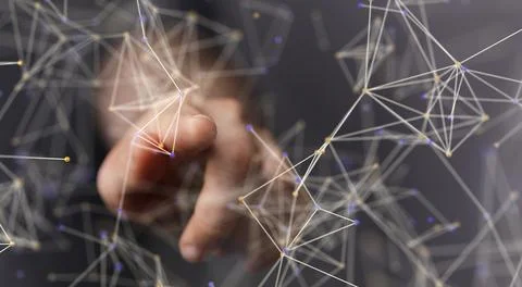 3D rendered data connected to each other held in a person's hand Stock Photos