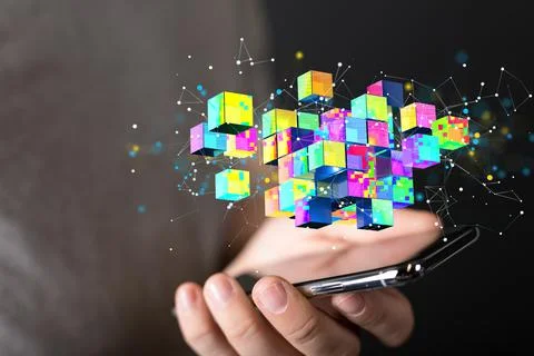 3D rendered data held in a person's hand Foto stock