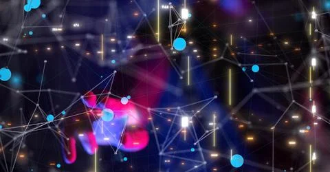 3D rendered digital network hovering in mans hand Stock Illustration