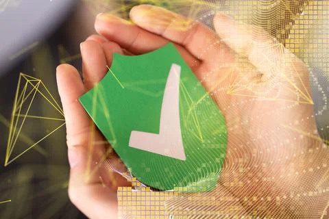 3D rendered digital network hovering in mans hand Stock Photos
