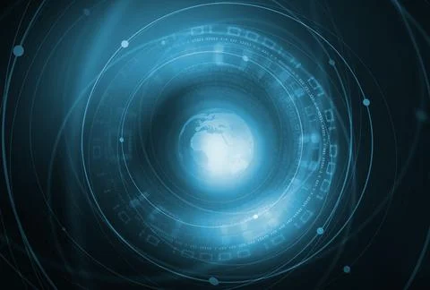 3d rendered digital world binary code blue background with data transmission Stock Illustration