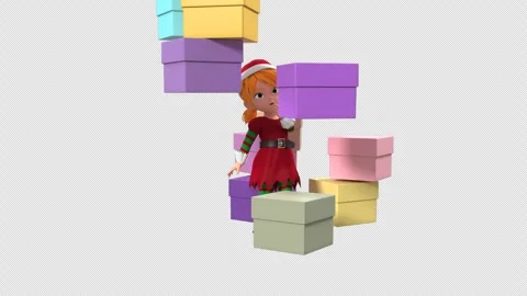 3D Rendered Elf Girl Gets Half Drowned In The Falling Colorful Christmas Gift Vídeos de archivo 296006868
