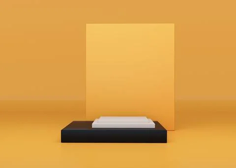3D rendered empty mockup step black podium with yellow background イラスト素材