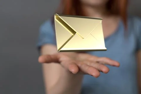 3D rendered envelope held in person's palm Stock Photos