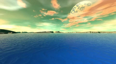 3d rendered fantasy alien planet. rocks and sea Stock Footage 45484493