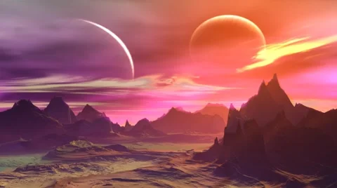 3d rendered fantasy alien planet. rocks and  moon Stock Footage