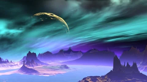 3d rendered fantasy alien planet. rocks and sea 스톡 동영상 45484499