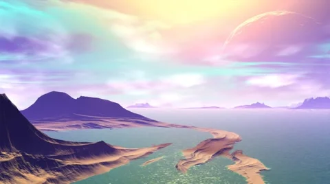3d rendered fantasy alien planet. rocks and sea Stock Footage 45484508
