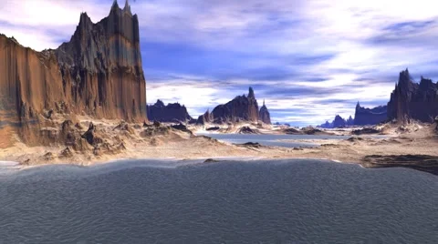 3d rendered fantasy alien planet. rocks and sea Stock Footage 45484521