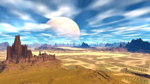 3d rendered fantasy alien planet. rocks and  moon Stock Footage 45484529
