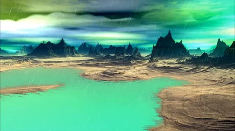 3D rendered fantasy alien planet. Rocks and lake Stock Footage 46980581