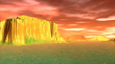 3D rendered fantasy alien planet. Rocks and lake Stock Footage 46981278