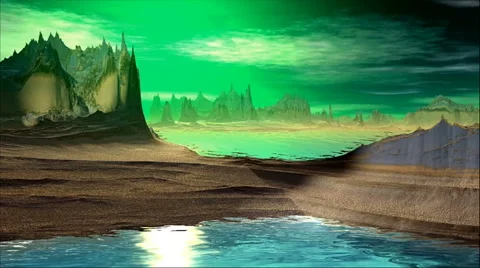 3D rendered fantasy alien planet. Rocks and lake Stock Footage 46982610
